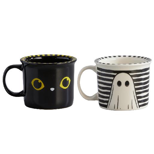 Set x 2 Mug Halloween Gato Negro + Fantasma 280ml