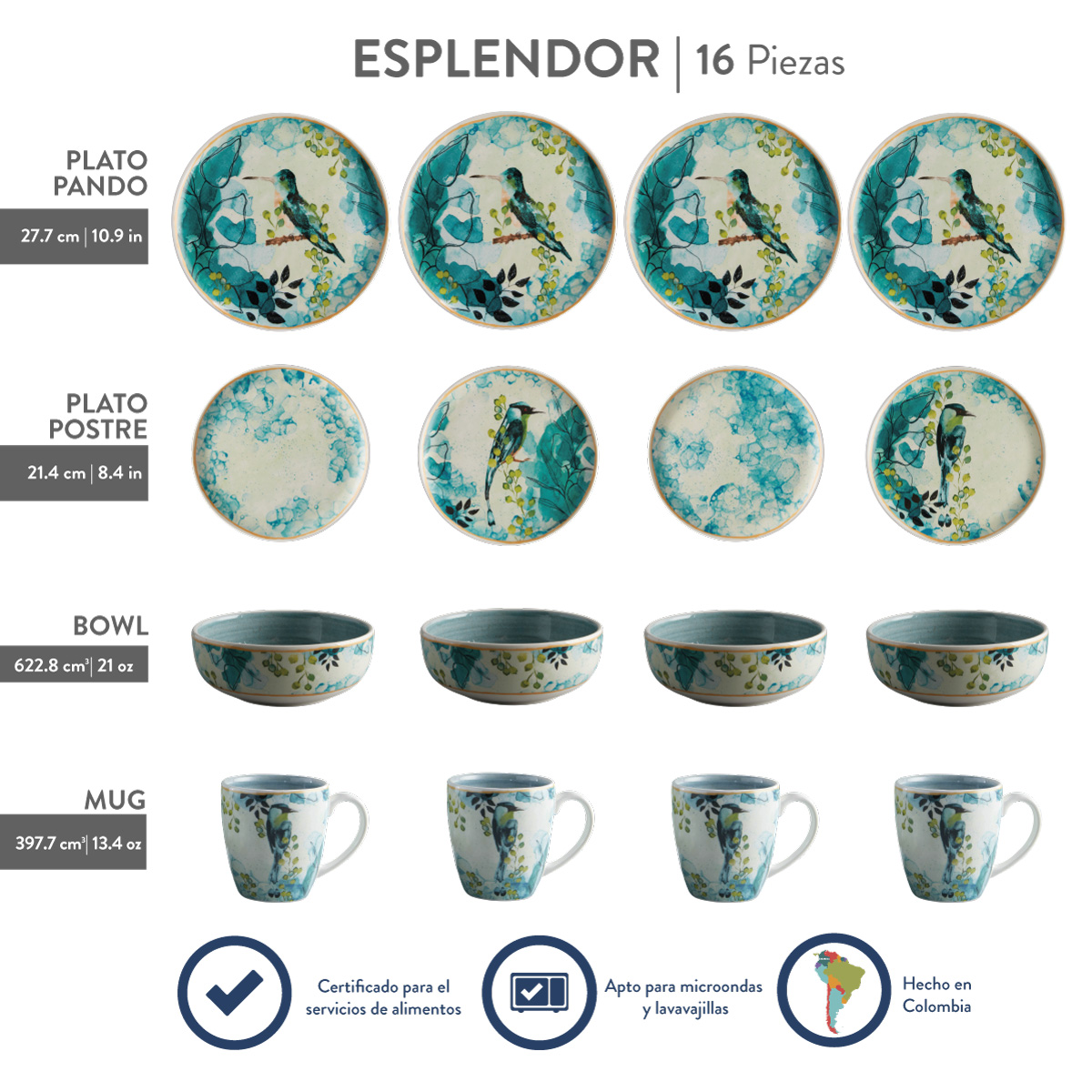 Vajilla Corona Esplendor 4 Puestos 16 Piezas